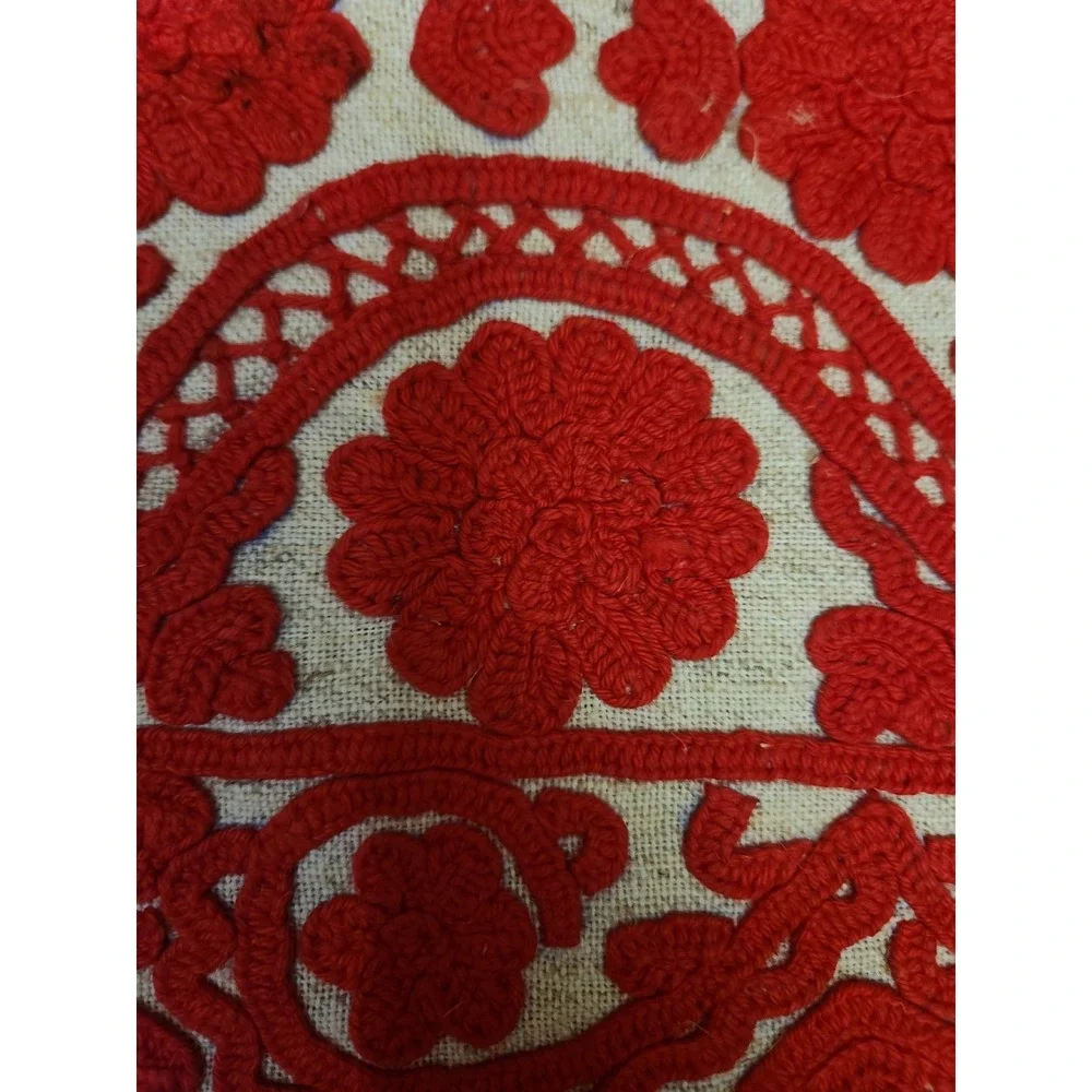 Vintage Hungarian Kalotaszeg Hand Embroidered Pillow Case Red Írásos Folk Art